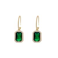 Zinc Alloy Rhinestone Drop Earring, Rectangle, high quality gold color plated, fashion jewelry & for woman & with rhinestone, green 