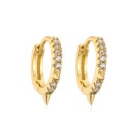 Brass Huggie Hoop Earring, 18K gold plated & micro pave cubic zirconia & for woman, gold 