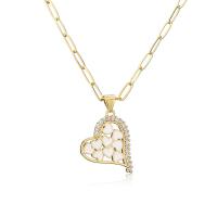 Cubic Zircon Micro Pave Brass Necklace, Heart, 18K gold plated, micro pave cubic zirconia & for woman & enamel Approx 17.7 Inch 