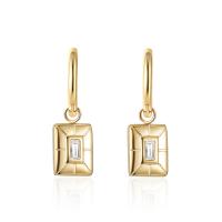 Huggie Hoop Drop Earring, Acier titane, Plaqué d'or 14K, pavé de micro zircon & pour femme, plus de couleurs à choisir Vendu par paire