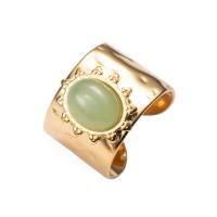 Titanium Steel Cuff Finger Ring, with Aventurine, 14K gold plated, Adjustable & for woman, gold 