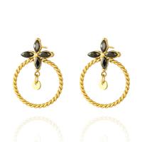 Titanium Steel Earrings, 14K gold plated, micro pave cubic zirconia & for woman 