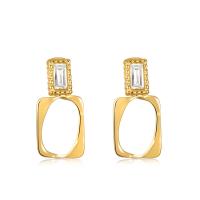 Titanium Steel Stud Earring, 14K gold plated, micro pave cubic zirconia & for woman 