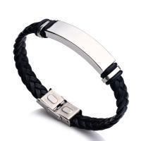 PU Leather Cord Bracelets, with Titanium Steel, polished, Unisex, black Approx 7.87 Inch 