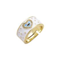 Cubic Zirconia Micro Pave Brass Finger Ring, gold color plated, Adjustable & micro pave cubic zirconia & for woman & enamel 