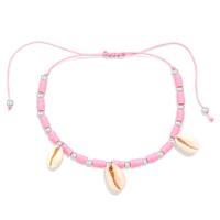 Fashion Jewelry Anklet, Polymer Clay, with zinc alloy bead & Polyester Cord & Shell, Adjustable & for woman, pink Approx 12-36 cm 