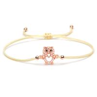Brass Bracelets, with Polyester Cord, Owl, gold color plated, Adjustable & for woman Approx 14-28 cm 