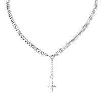 Titanium Steel Jewelry Necklace, Cross, polished, Unisex & with rhinestone, original color, 24mm Approx 17.71 Inch 