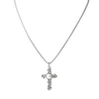 Collier de bijoux de titane, Acier titane, avec perle de plastique, croix, poli, unisexe, couleur originale Environ 21.65 pouce, Vendu par PC