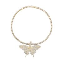 Rhinestone Zinc Alloy Necklace, Butterfly, gold color plated, fashion jewelry & for woman & with rhinestone, golden, 61mm .26 Inch 