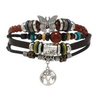 Cowhide Bracelets, with PU Leather & Zinc Alloy, Adjustable & fashion jewelry & multilayer & Unisex, multi-colored, 180mm 
