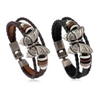 Cowhide Bracelets, with PU Leather & Zinc Alloy, Butterfly, Adjustable & fashion jewelry & Unisex 215mm 