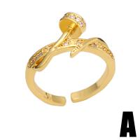 Cubic Zirconia Micro Pave Brass Finger Ring, high quality gold color plated & micro pave cubic zirconia & for woman, golden, 21mm 