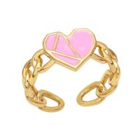 Anillo de dedo de latón, metal, Corazón, color del oro de la alta calidad chapado, para mujer & esmalte, más colores para la opción, 11mm, Vendido por UD
