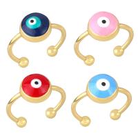 Evil Eye Jewelry Finger Ring, Brass, high quality gold color plated, for woman & enamel 10mm 