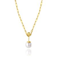 Collier de bijoux de titane, Acier titane, Plaqué d'or 14K, pour femme & avec les perles en plastique, Or, 450mm, Vendu par PC