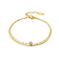 Titanium Steel Bracelet & Bangle, 14K gold plated, micro pave cubic zirconia & for woman, gold, 190mm 