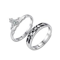 Couple Finger Rings, 925 Sterling Silver, polished, adjustable & for couple & with rhinestone & blacken 