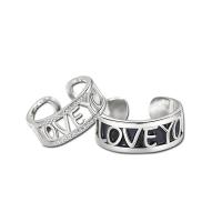 Couple Finger Rings, 925 Sterling Silver, Alphabet Letter, polished, adjustable & for couple & with rhinestone & hollow 