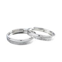 Couple Finger Rings, 925 Sterling Silver, polished, adjustable & with letter pattern & for couple & with rhinestone 
