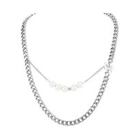 Titanium Steel Jewelry Necklace, with Plastic Pearl, polished, punk style & Unisex & multi-strand, original color Approx 17.71 Inch 
