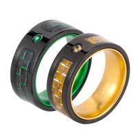 Titanium Steel Finger Ring, with Carbon Fibre, Vacuum Ion Plating & for man & with rhinestone 