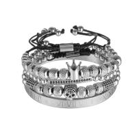 Titanium Steel Bracelet Set, with Polyester Cord & Brass, Vacuum Ion Plating, 4 pieces & micro pave cubic zirconia 70mm Approx 18-30 cm 