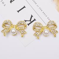 Zinc Alloy Hair Accessories DIY Findings, with Plastic Pearl, Bowknot, gold color plated, with rhinestone 