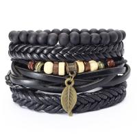 Cowhide Bracelets, with PU Leather & Zinc Alloy, 4 pieces & fashion jewelry & multilayer & Unisex, black, 180mm 