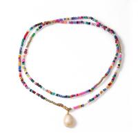 Glass Seed Beads Necklace, Zinc Alloy, with Seedbead & Shell, fashion jewelry & for woman, multi-colored .1 cm 