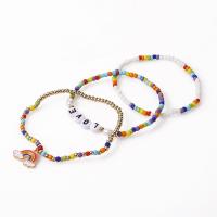 Glass Seed Beads Bracelets, Zinc Alloy, with Seedbead & ABS Plastic Pearl & Polymer Clay, gold color plated, three pieces & fashion jewelry & for woman & enamel, multi-colored, 55mm 