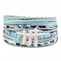 PU Leather Cord Bracelets, Zinc Alloy, with PU Leather & Plastic Pearl, plated, fashion jewelry & multilayer & for woman 