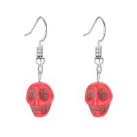 Turquoise Zinc Alloy Earring, with turquoise, Skull, printing, fashion jewelry & for woman, red 
