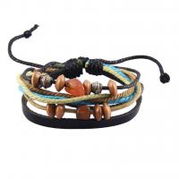 PU Leather Cord Bracelets, with Wood, fashion jewelry & multilayer & Unisex 