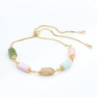 Gemstone Bracelets, Natural Stone, with Brass & 304 Stainless Steel, Galvanic plating, Adjustable & for woman Approx 18 cm 