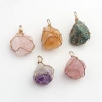 Gemstone Brass Pendants, Natural Stone, with Brass, gold color plated, Unisex 25x41- 