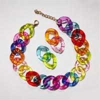 Acrylic Jewelry Set, earring & necklace, with 7cm extender chain, for woman, multi-colored, 33mm Approx 48 cm 