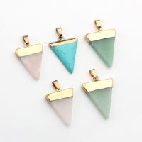 Gemstone Brass Pendants, Natural Stone, with Brass, Triangle, gold color plated & Unisex 22x32- 