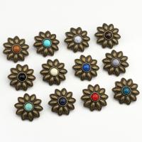 Zinc Alloy Shank Button, with Resin, Flower, antique brass color plated, DIY 30mm, Approx 