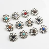 Zinc Alloy Shank Button, with Resin, Flower, antique silver color plated, DIY 30mm, Approx 
