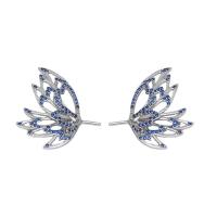 Brass Stick Pin, Wing Shape, plated, DIY & micro pave cubic zirconia 