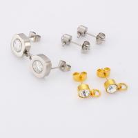 Stainless Steel Earring Drop Component, 304 Stainless Steel, DIY & with cubic zirconia 