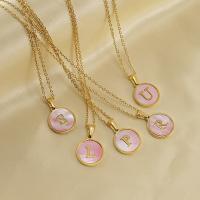 Stainless Steel Jewelry Necklace, 304 Stainless Steel, with Pink Shell, 18K gold plated, fashion jewelry & for woman, golden, 16mm Approx 17.72 Inch 