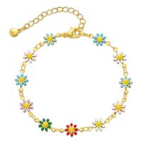 Enamel Brass Bracelets, with 1.97inch extender chain, 18K gold plated, fashion jewelry & for woman, golden Approx 6.7 Inch 