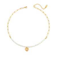Stainless Steel Jewelry Necklace, 304 Stainless Steel, with Plastic Pearl, with 1.97inch extender chain, Heart, Vacuum Ion Plating, fashion jewelry & for woman, golden, 3mm,9mm Approx 13.78 Inch 