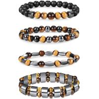 Bracelets magnétiques de pierre gemme, oeil de tigre, avec Hématite & agate noire, fait à la main, bijoux de mode & unisexe & styles différents pour le choix, plus de couleurs à choisir cm, Vendu par PC