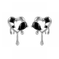 Enamel Zinc Alloy Stud Earring, Heart, silver color plated, fashion jewelry & for woman, silver color 