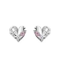 Zinc Alloy Rhinestone Stud Earring, Heart, silver color plated, fashion jewelry & for woman & with rhinestone, silver color 