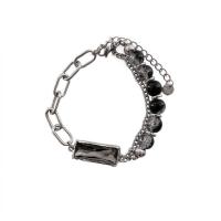 Titanium Steel Bracelet & Bangle, with Glass Beads, with 5cm extender chain, Round, Vacuum Ion Plating, fashion jewelry & adjustable & for woman, black .5 cm 
