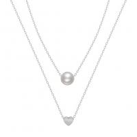 Titanium Steel Jewelry Necklace, with Plastic Pearl, Vacuum Ion Plating, Double Layer & for woman 450mm 